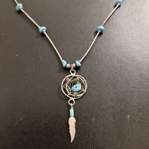 Turquoise & Liquid Silver Vintage Dream Catcher Choker Necklace